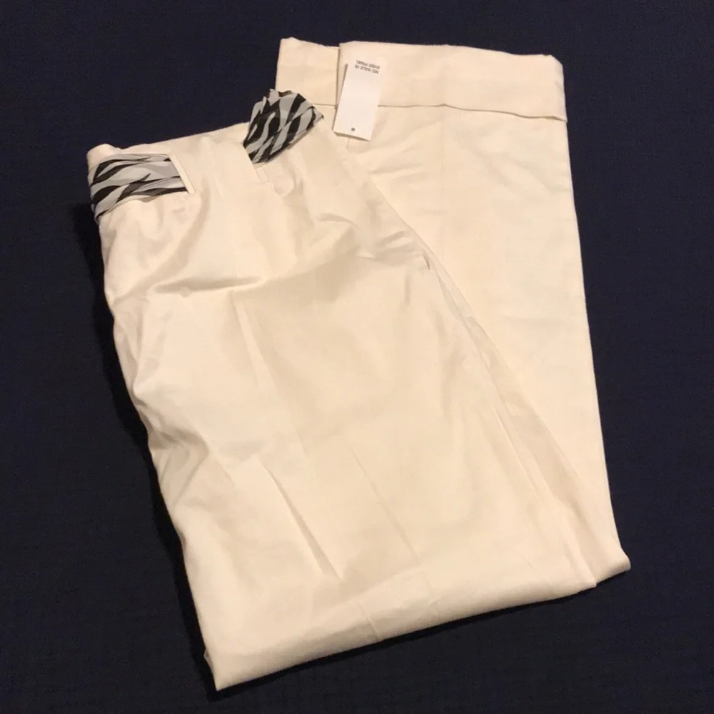 NWT New York & Company cream cuffed pants zebra patterned scarf belt Size 16 - Picture 6 of 9
